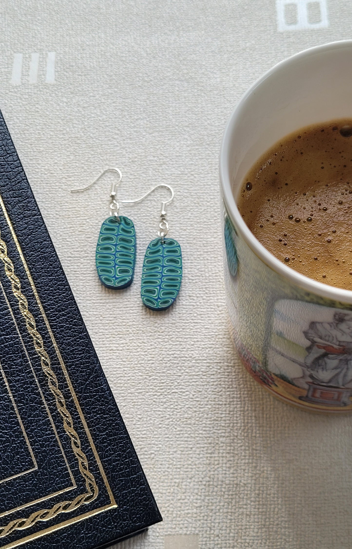 PC107 Blue Jungle Leaf Earrings