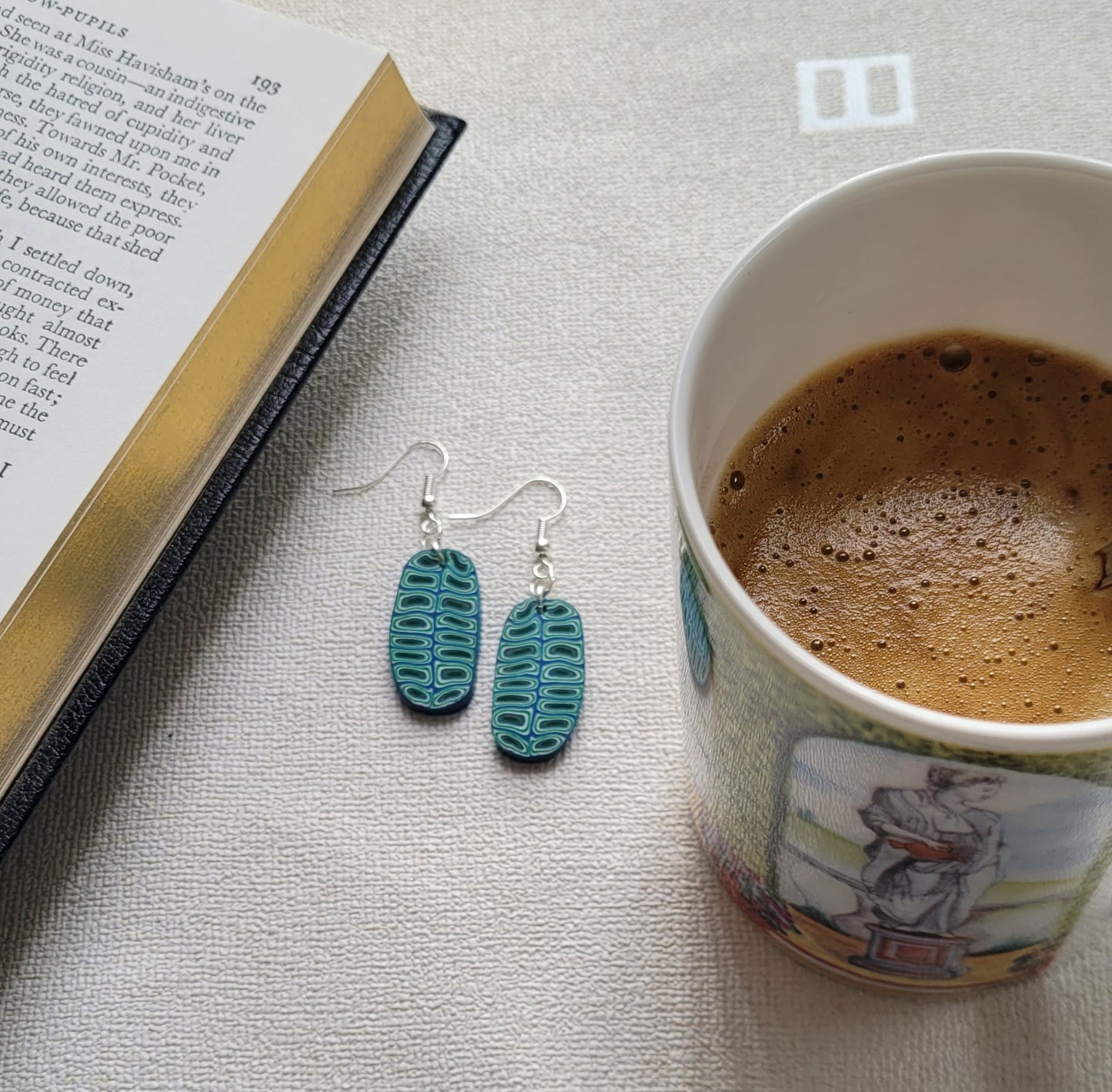 PC107 Blue Jungle Leaf Earrings