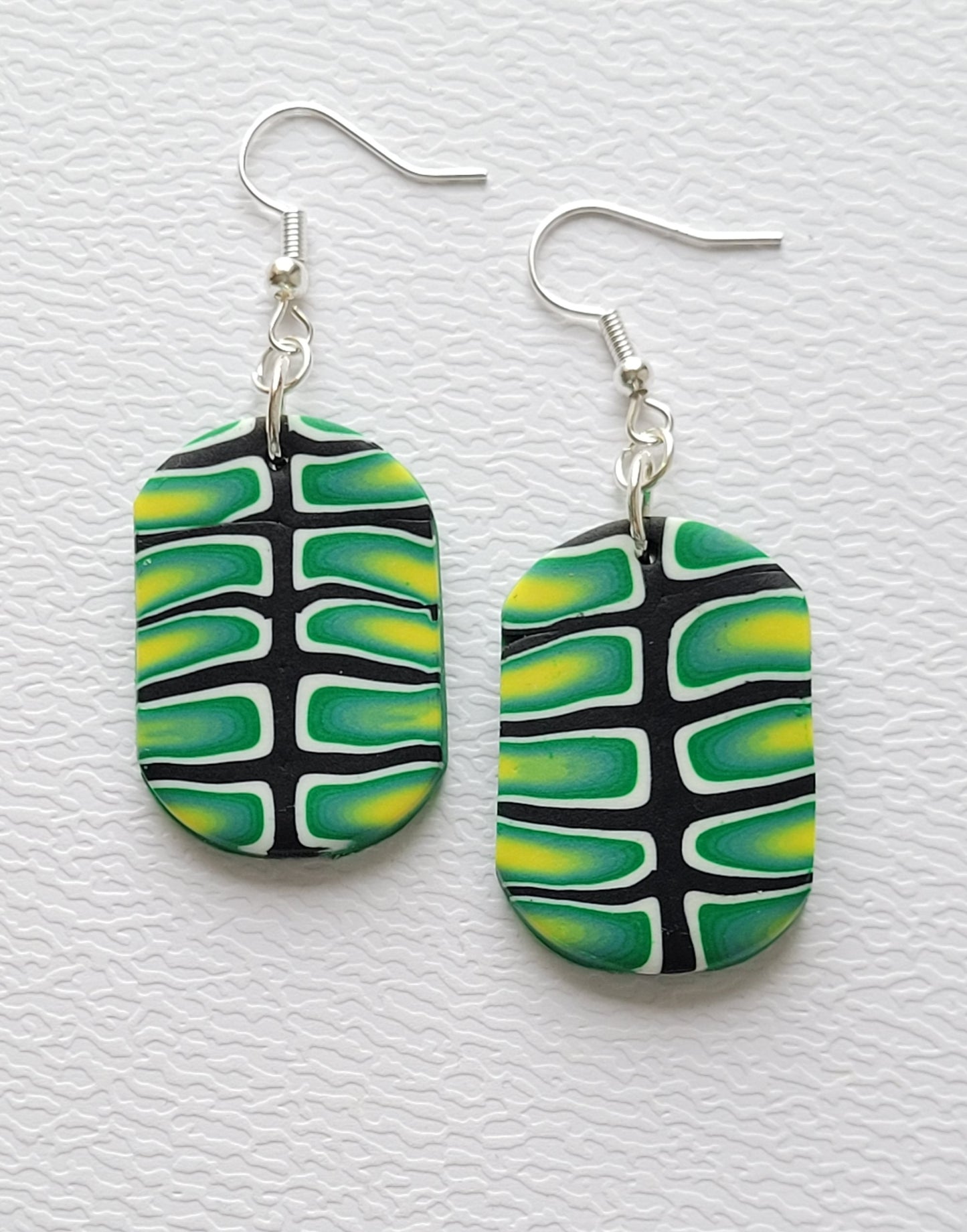 PC101. Green Jungle Leaf Rectangle Earrings