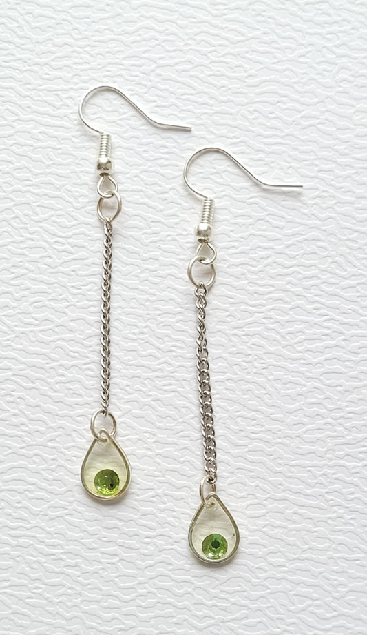 R104. Green Crystal Teardrop Dangle Earrings