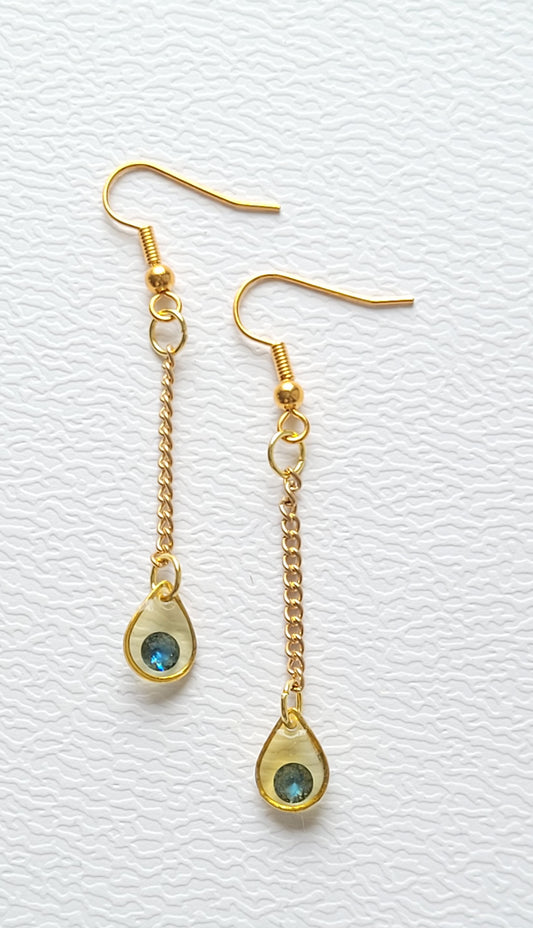 R108. Blue Crystal Teardrop Dangle Earrings