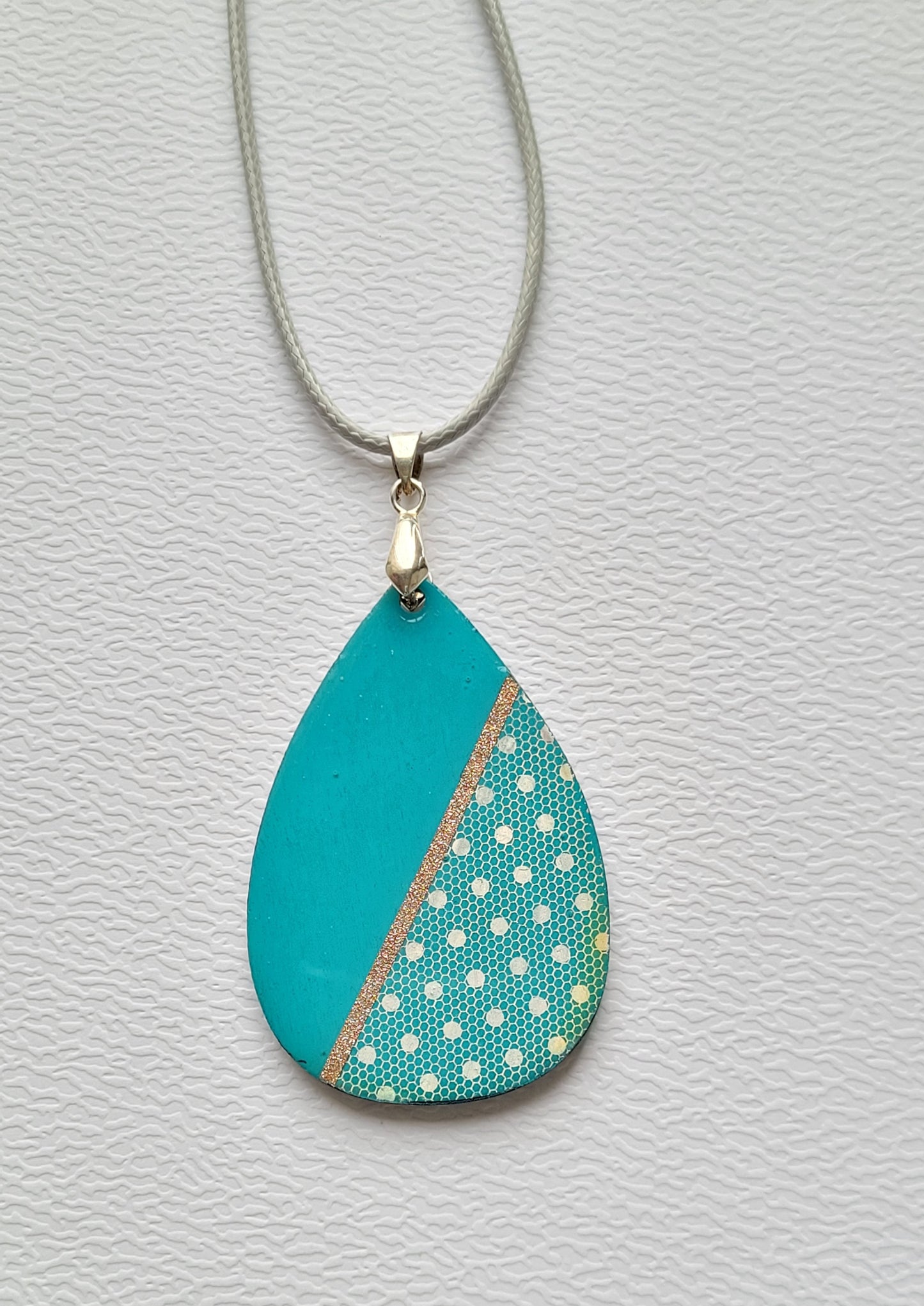 W106. Blue & Dot Teardrop Pendant