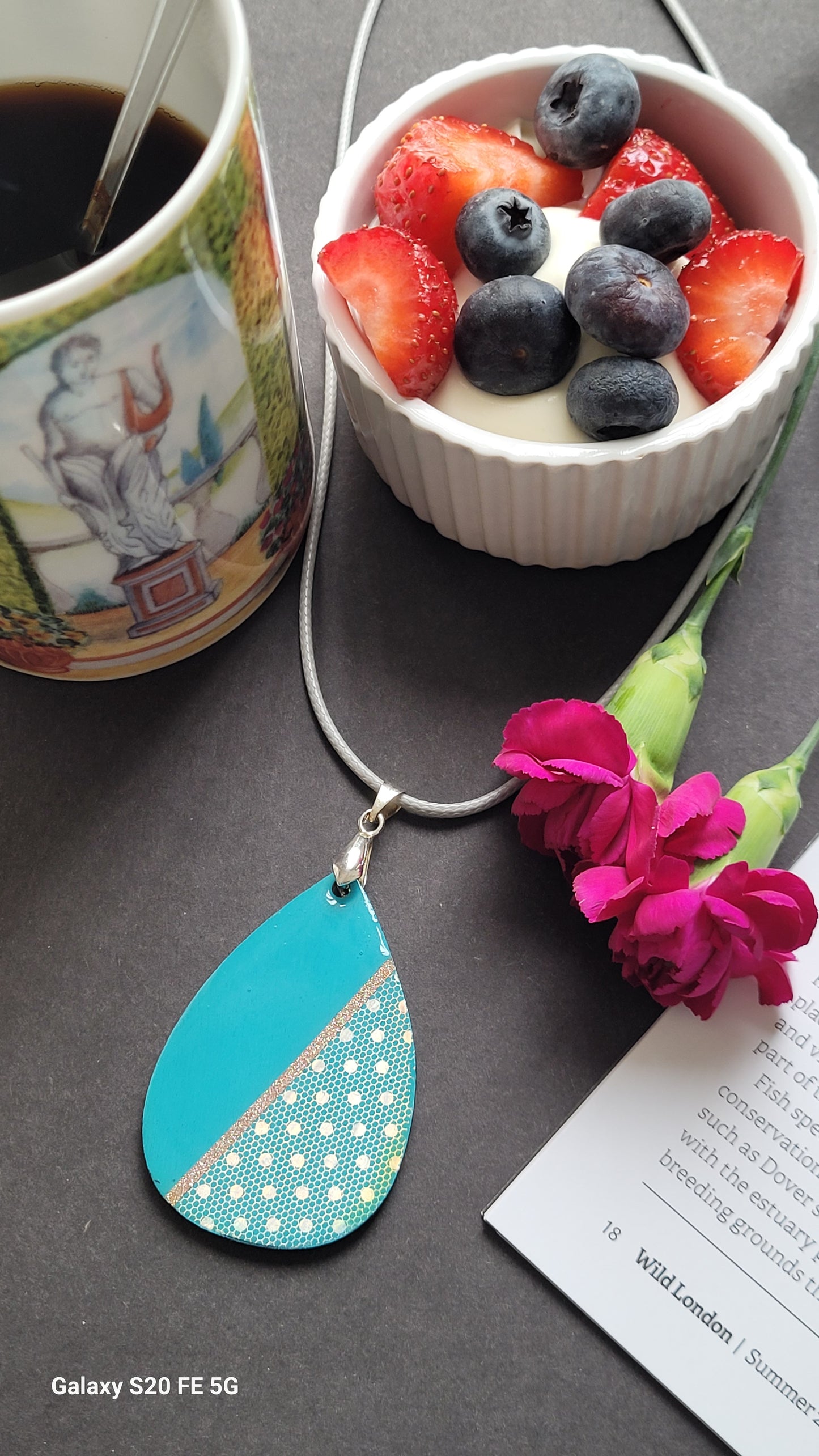 W106. Blue & Dot Teardrop Pendant