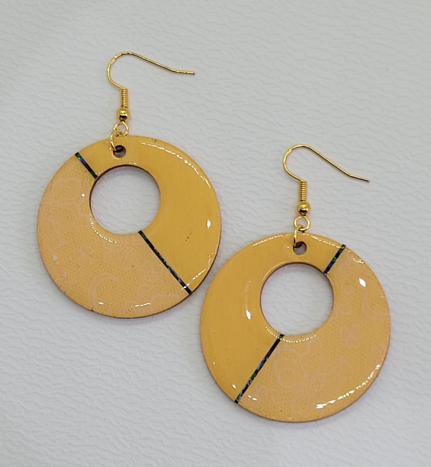 W103. Yellow & Lace Circle Earrings